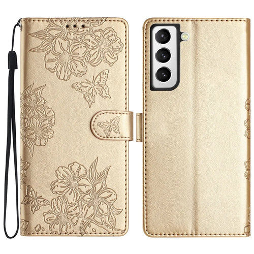 For Samsung Galaxy S22 5G Phone Stand Case Imprinted PU Leather Phone Cover - Gold - 1