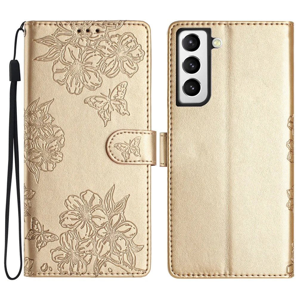For Samsung Galaxy S22+ 5G Imprinted PU Leather Phone Cover Phone Stand Case - Gold - 1