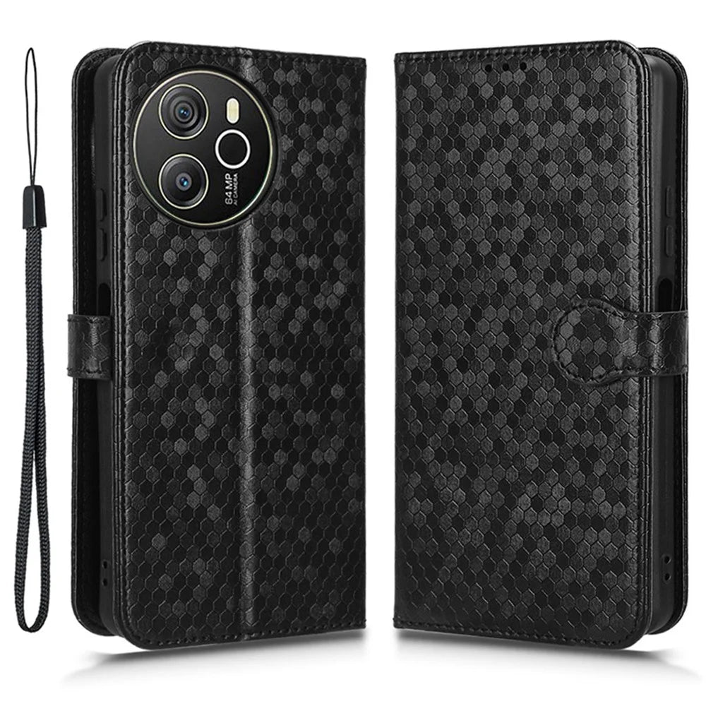 For Blackview Shark 8 / Oscal Tiger 12 Case Dot Pattern PU Leather Phone Cover Magnetic Clasp Stand - Black - 1