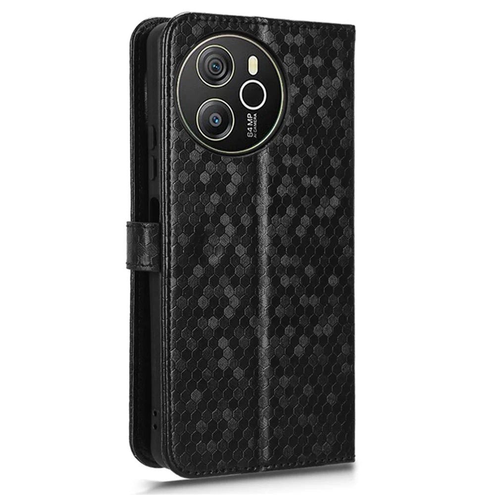 For Blackview Shark 8 / Oscal Tiger 12 Case Dot Pattern PU Leather Phone Cover Magnetic Clasp Stand - Black - 7
