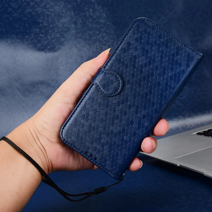 For Blackview Color 8 / Oscal Modern 8 Stand Case Dot Pattern Magnetic Clasp PU Leather Phone Cover - Dark Blue - 5