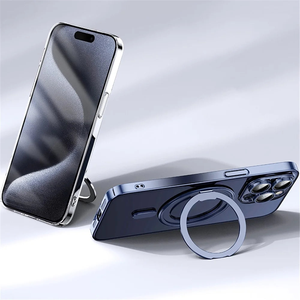 For iPhone 15 Pro Case Compatible with MagSafe PC+TPU Phone Cover with Lens Film Invisible Kickstand - Blue - 2