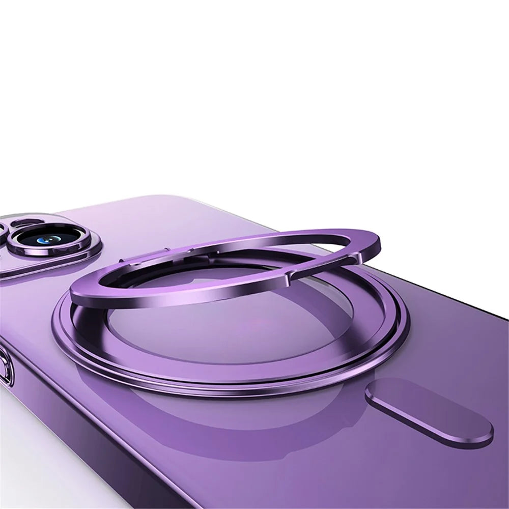 For iPhone 14 Plus Magnetic Case Rotatable Kickstand PC+TPU Phone Cover Built-In Lens Film - Purple - 3