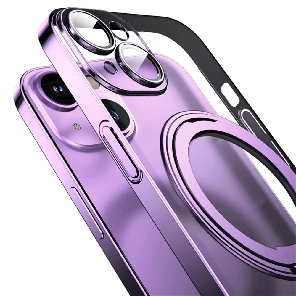 For iPhone 14 Plus Magnetic Case Rotatable Kickstand PC+TPU Phone Cover Built-In Lens Film - Purple - 5