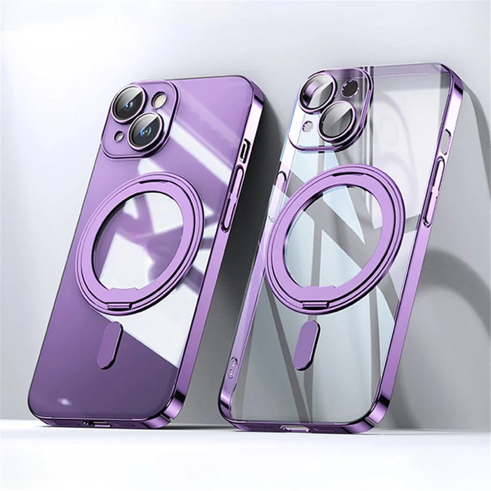 For iPhone 14 Case Compatible with MagSafe PC+TPU Kickstand Electroplating Phone Cover - Purple - 1