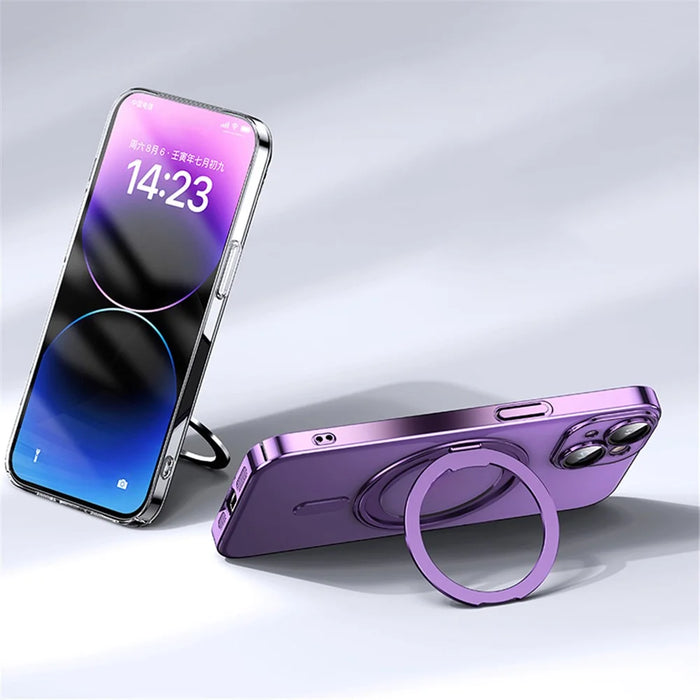 For iPhone 14 Case Compatible with MagSafe PC+TPU Kickstand Electroplating Phone Cover - Purple - 2