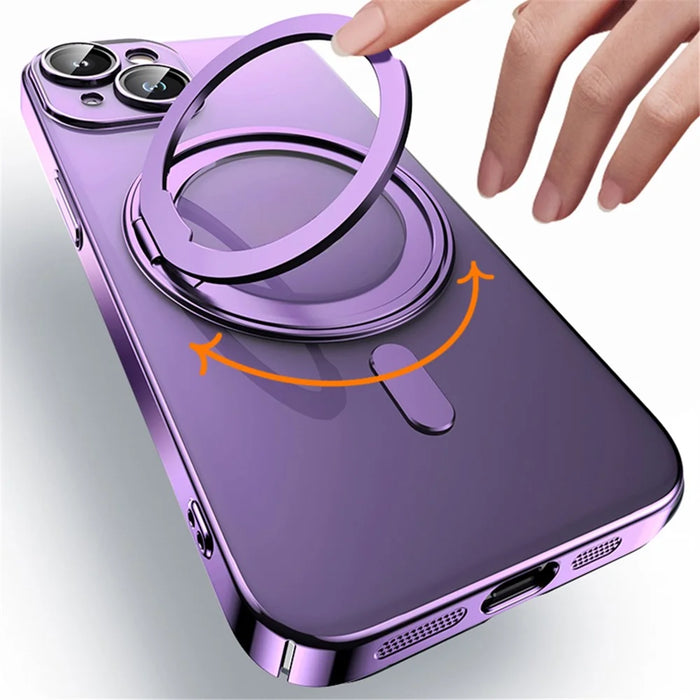 For iPhone 14 Case Compatible with MagSafe PC+TPU Kickstand Electroplating Phone Cover - Purple - 4