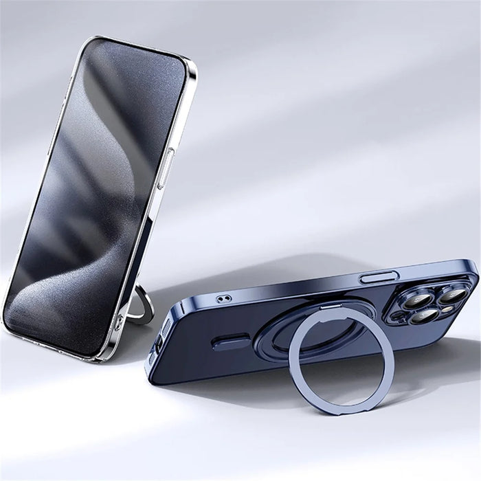 For iPhone 13 Pro Max Magnetic Case Ring Kickstand Lens Film PC+TPU Phone Cover - Black - 4