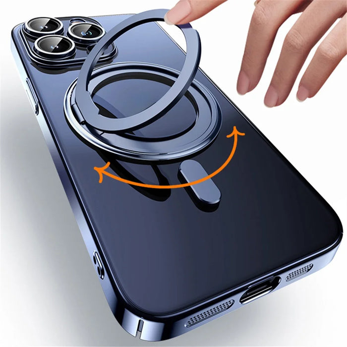 For iPhone 13 Pro Max Magnetic Case Ring Kickstand Lens Film PC+TPU Phone Cover - Black - 6
