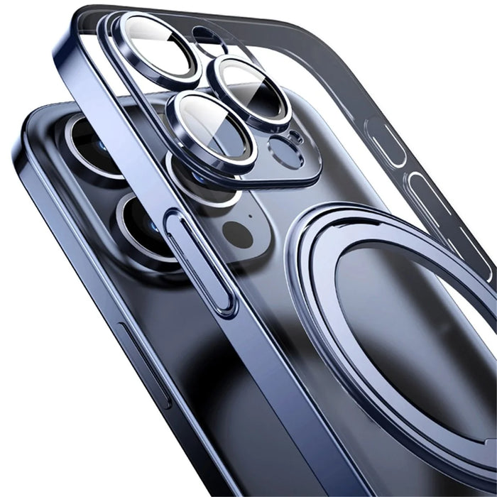 For iPhone 13 Pro Max Magnetic Case Ring Kickstand Lens Film PC+TPU Phone Cover - Black - 7