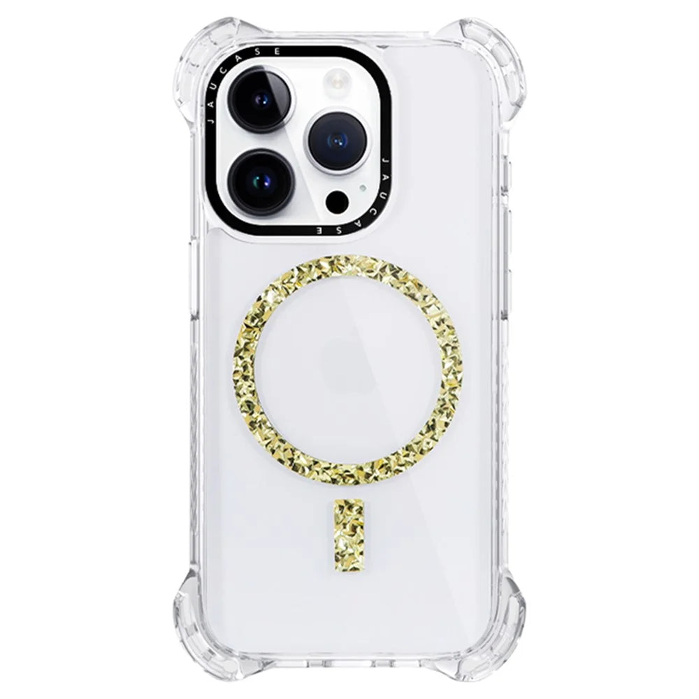 JAUCASE For iPhone 15 Pro Case Drop-Proof Clear PC+TPU Cover Compatible with MagSafe - Gold - 1