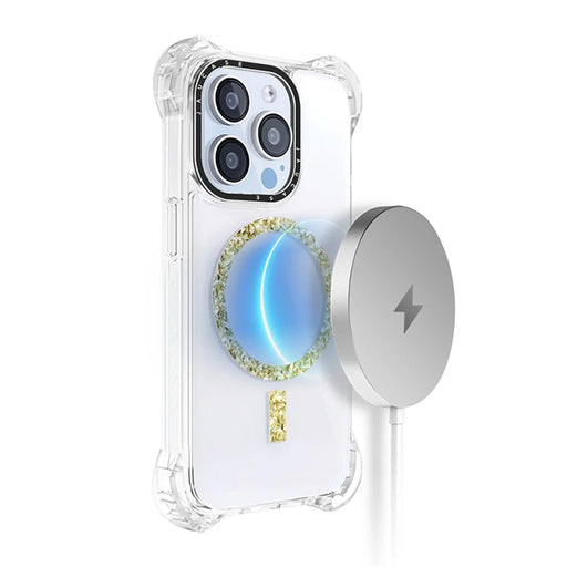 JAUCASE For iPhone 15 Pro Case Drop-Proof Clear PC+TPU Cover Compatible with MagSafe - Gold - 2