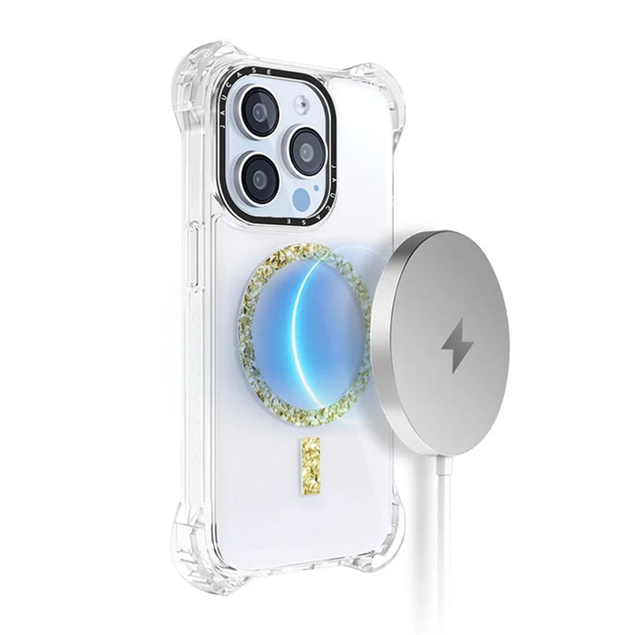 JAUCASE For iPhone 15 Pro Case Drop-Proof Clear PC+TPU Cover Compatible with MagSafe - Gold - 2