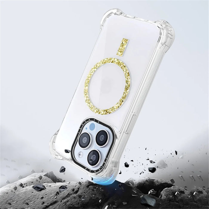JAUCASE For iPhone 15 Pro Case Drop-Proof Clear PC+TPU Cover Compatible with MagSafe - Gold - 3