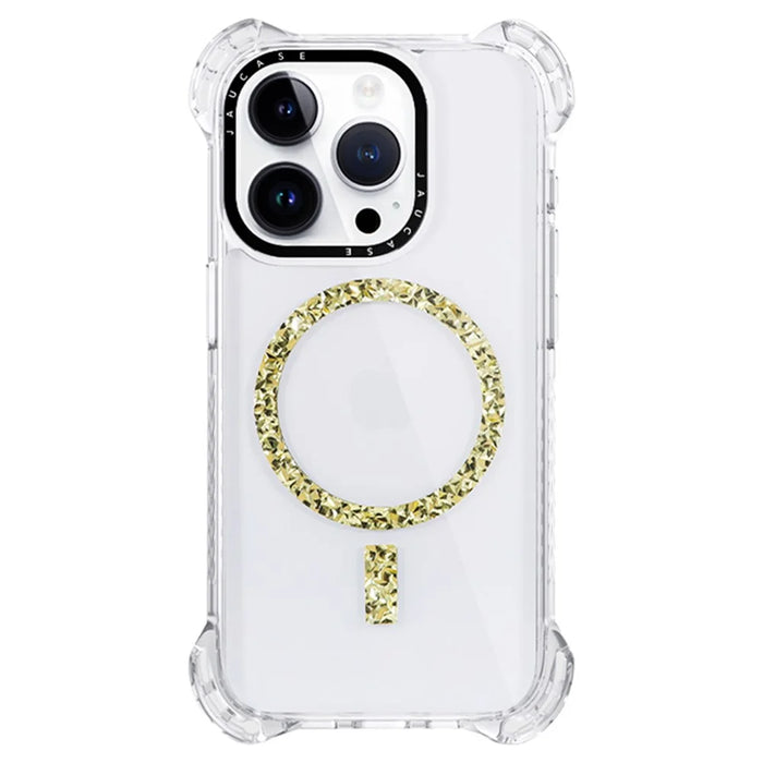 JAUCASE For iPhone 14 Pro Case Clear PC+TPU Anti-Fall Phone Cover Compatible with MagSafe - Gold - 1