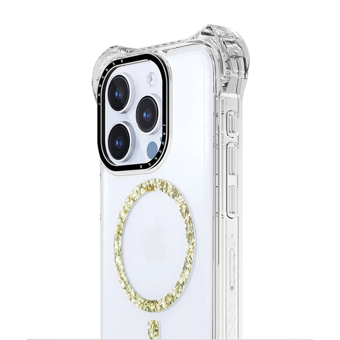 JAUCASE For iPhone 14 Pro Case Clear PC+TPU Anti-Fall Phone Cover Compatible with MagSafe - Gold - 5