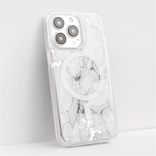 JAUCASE For iPhone 14 Pro Epoxy Crack Pattern Case Mirror Surface PC+TPU Phone Cover Compatible with MagSafe - White - 2