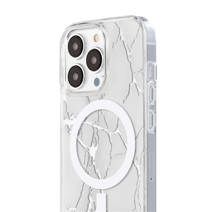 JAUCASE For iPhone 14 Pro Max Epoxy Crack Pattern Case Mirror Surface PC+TPU Phone Cover Compatible with MagSafe - White - 5