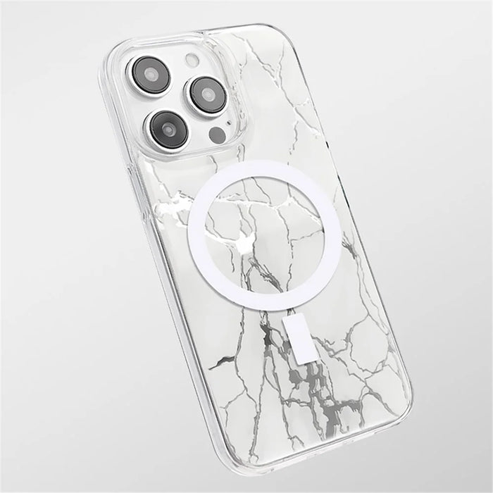 JAUCASE For iPhone 14 Pro Max Epoxy Crack Pattern Case Mirror Surface PC+TPU Phone Cover Compatible with MagSafe - White - 6
