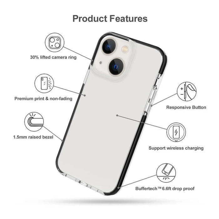 Mobile Phone Cover for iPhone 14 Plus, Black Frame Frop Protection Clear Soft TPU Panel Phone Case - 2