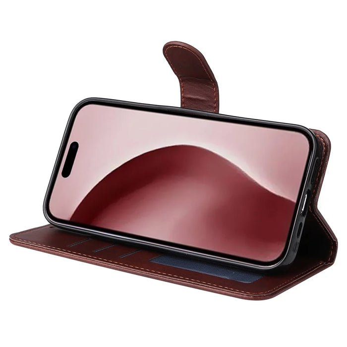 For iPhone 16 Pro Case Card Holder Leather Stand Wallet Phone Cover - Brown - 3