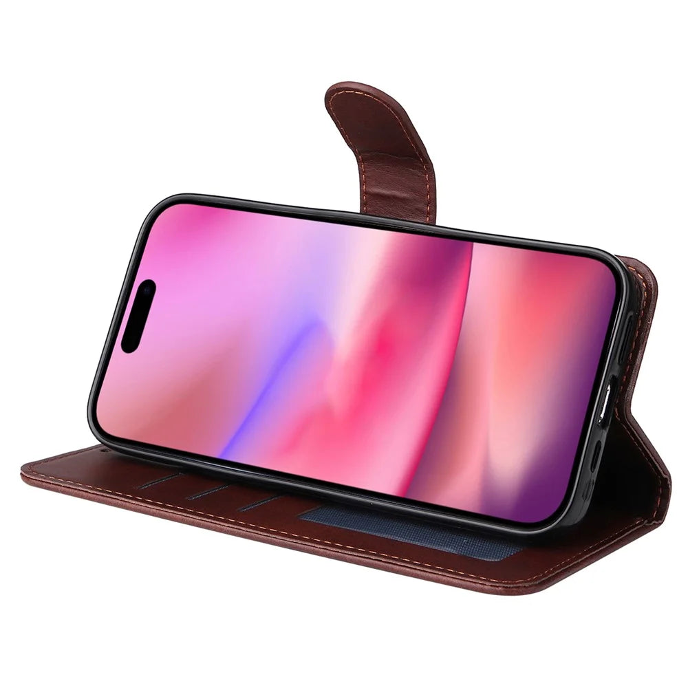 For iPhone 16 Case PU Leather Stand Phone Cover  with 3 Card Slots Wallet - Brown - 3