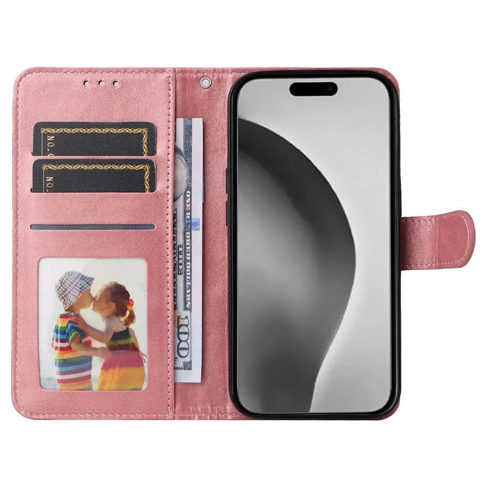 For iPhone 16 Pro Max Stand Case Card Slot Leather Wallet Phone Cover - Pink - 2
