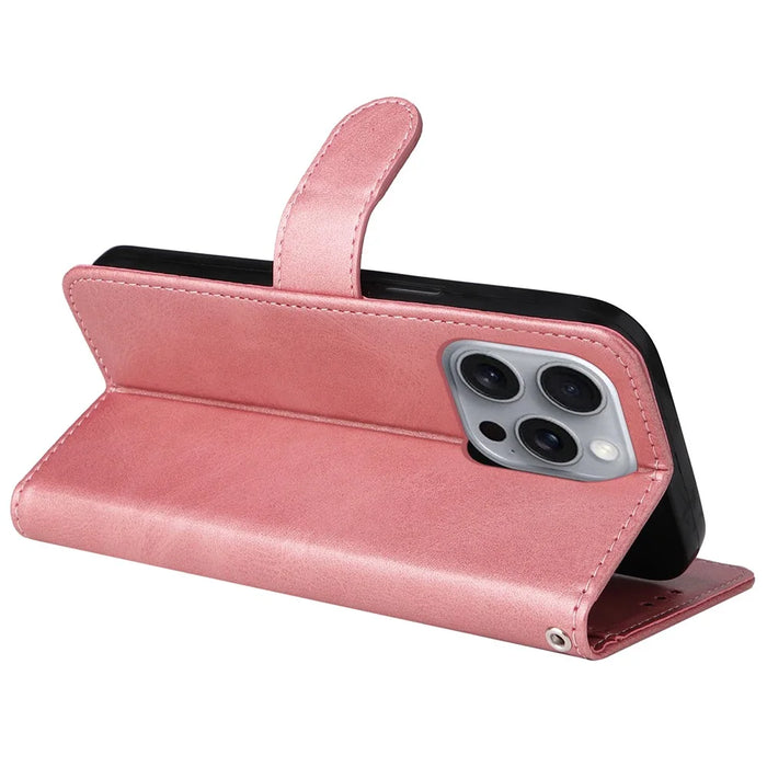 For iPhone 16 Pro Max Stand Case Card Slot Leather Wallet Phone Cover - Pink - 4