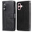For iPhone 16 Case Zipper Pocket Wallet Shockproof PU Leather Phone Cover - Black - 1