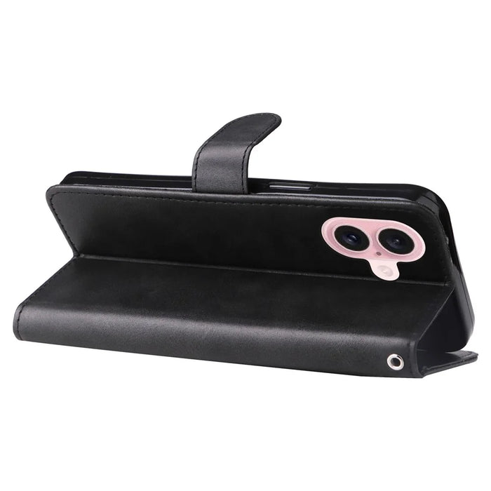 For iPhone 16 Case Zipper Pocket Wallet Shockproof PU Leather Phone Cover - Black - 4