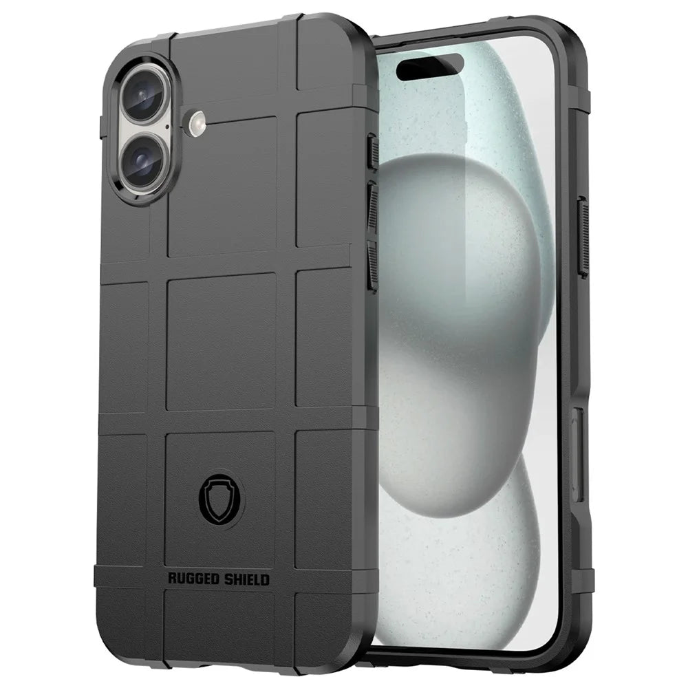 For iPhone 16 Plus Case Soft TPU Phone Cover Square Grid Texture Anti-Slip - Black - 1