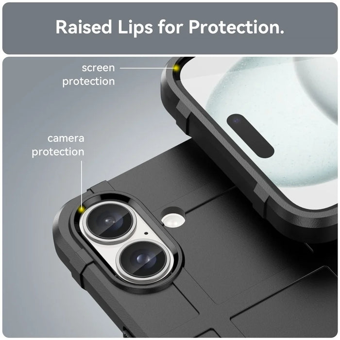 For iPhone 16 Plus Case Soft TPU Phone Cover Square Grid Texture Anti-Slip - Black - 3