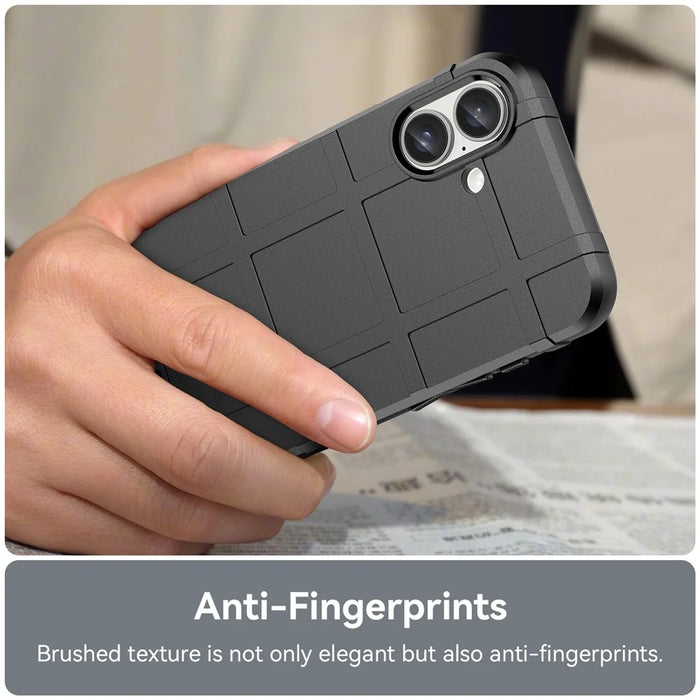 For iPhone 16 Plus Case Soft TPU Phone Cover Square Grid Texture Anti-Slip - Black - 6