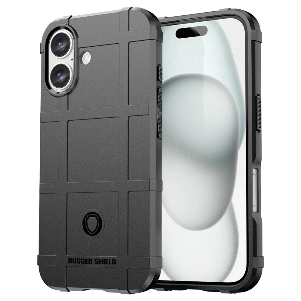 For iPhone 16 Case Square Grid Texture Soft TPU Protective Phone Cover - Black - 1
