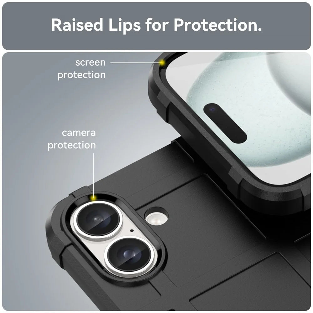 For iPhone 16 Case Square Grid Texture Soft TPU Protective Phone Cover - Black - 3