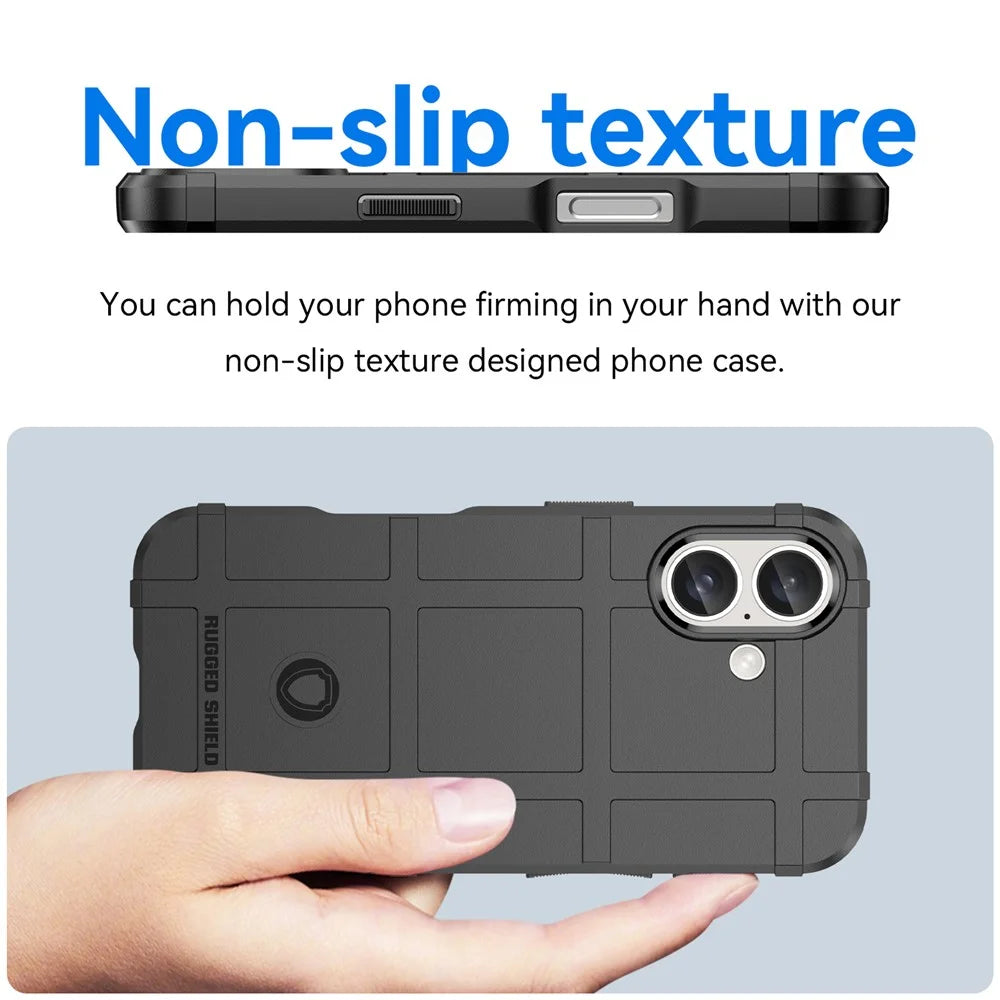 For iPhone 16 Case Square Grid Texture Soft TPU Protective Phone Cover - Black - 4