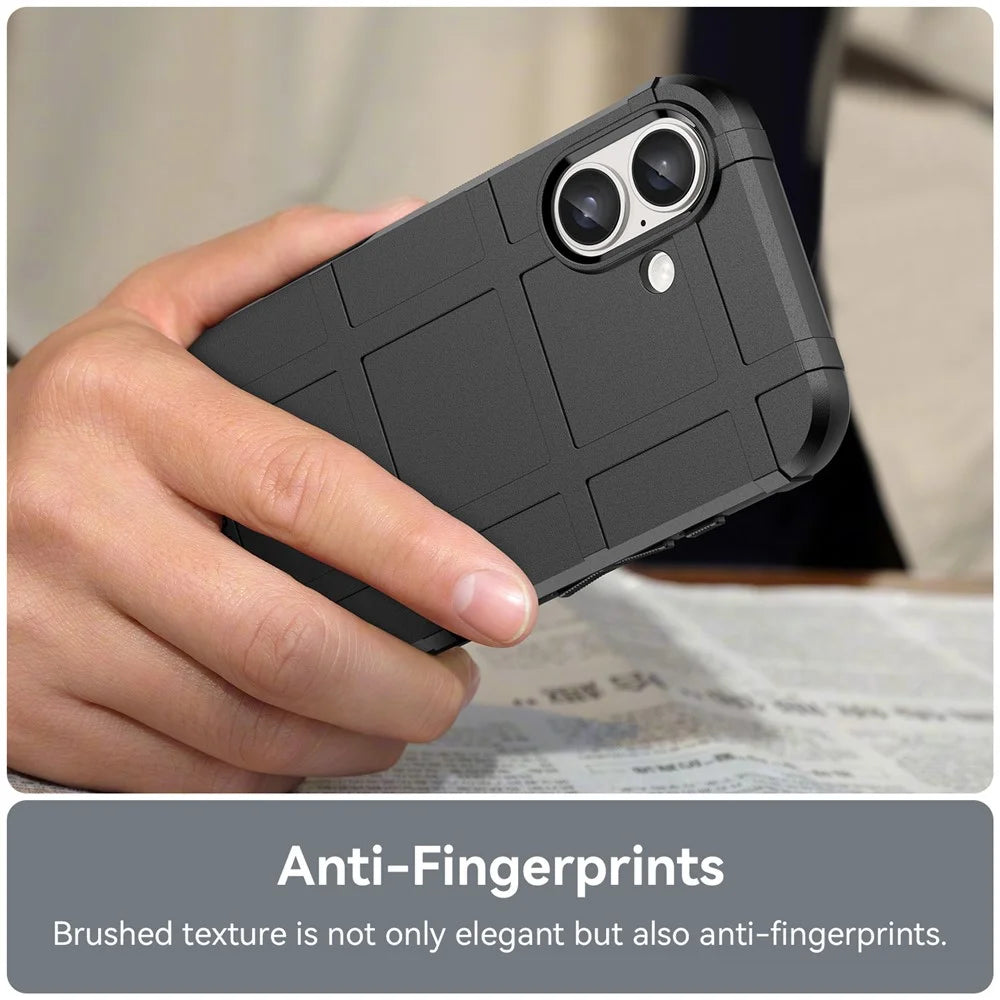 For iPhone 16 Case Square Grid Texture Soft TPU Protective Phone Cover - Black - 6