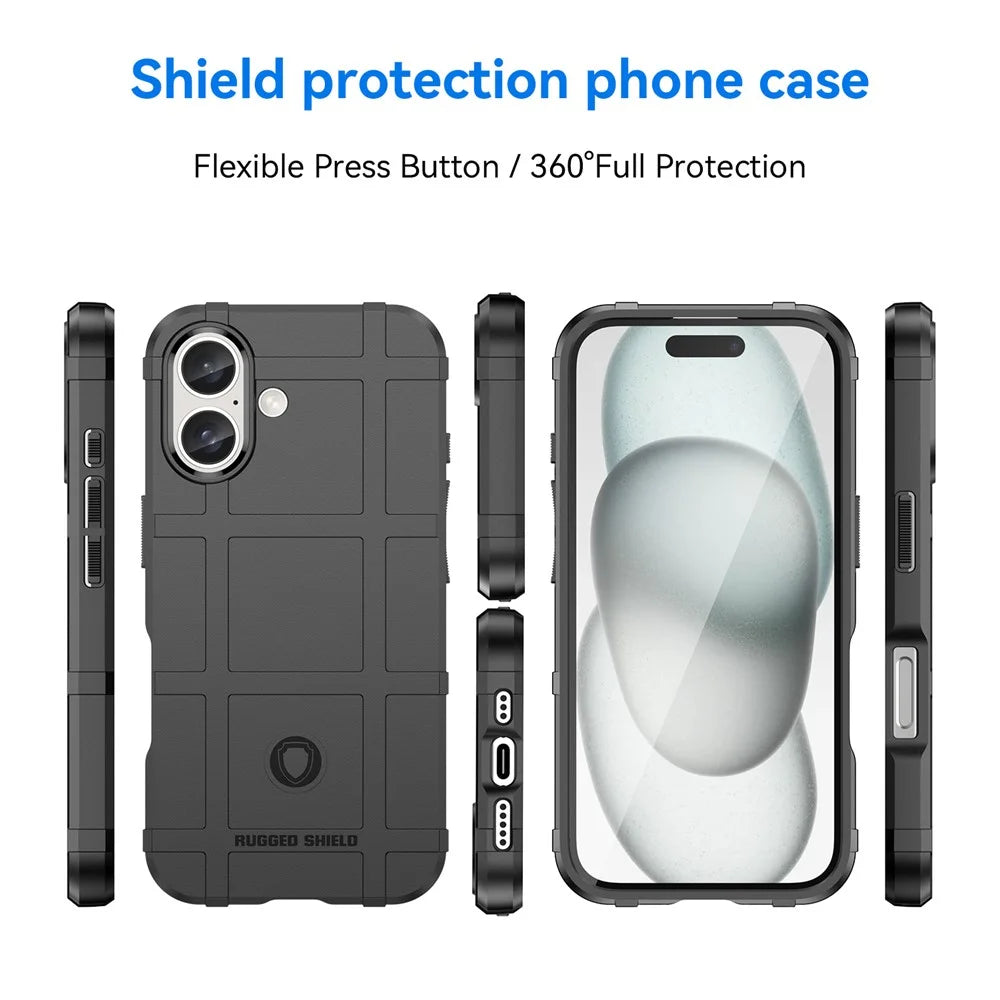 For iPhone 16 Case Square Grid Texture Soft TPU Protective Phone Cover - Black - 7