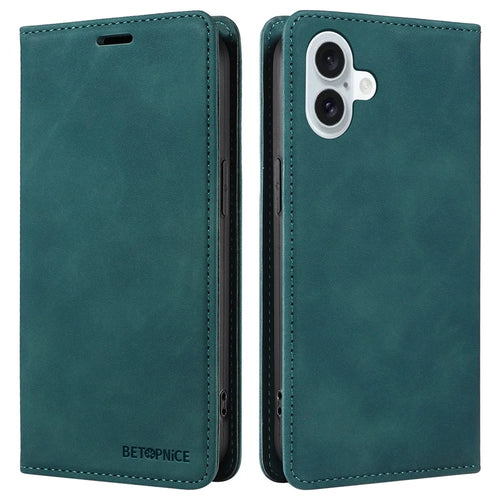 BETOPNICE 003 For iPhone 16 Plus Case RFID Blocking PU Leather Phone Cover - Green - 1
