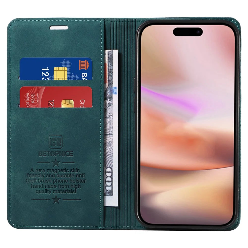 BETOPNICE 003 For iPhone 16 Plus Case RFID Blocking PU Leather Phone Cover - Green - 2