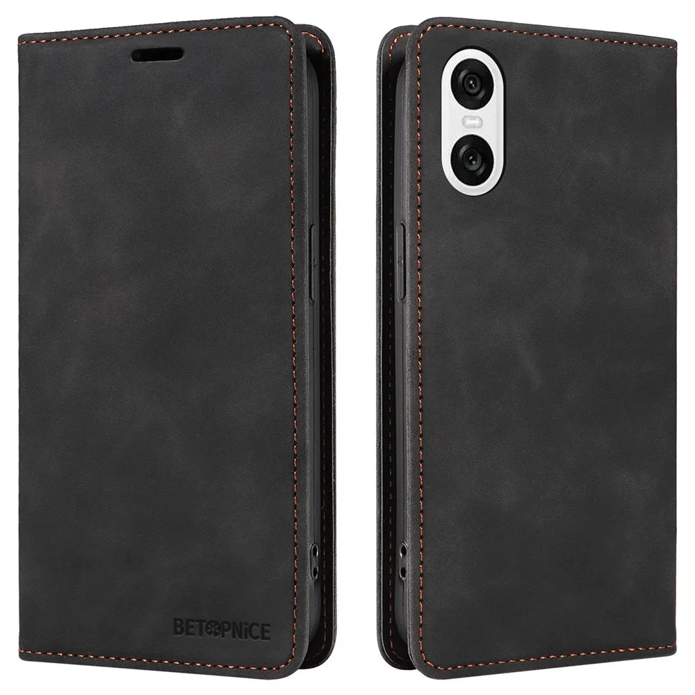 BETOPNICE 003 For Sony Xperia 10 VI Case Leather Phone Cover Strong Magnetic Closure - Black - 1