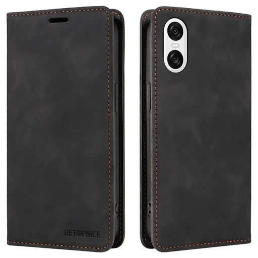 BETOPNICE 003 For Sony Xperia 10 VI Case Leather Phone Cover Strong Magnetic Closure - Black - 1