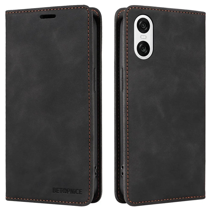 BETOPNICE 003 For Sony Xperia 10 VI Case Leather Phone Cover Strong Magnetic Closure - Black - 1