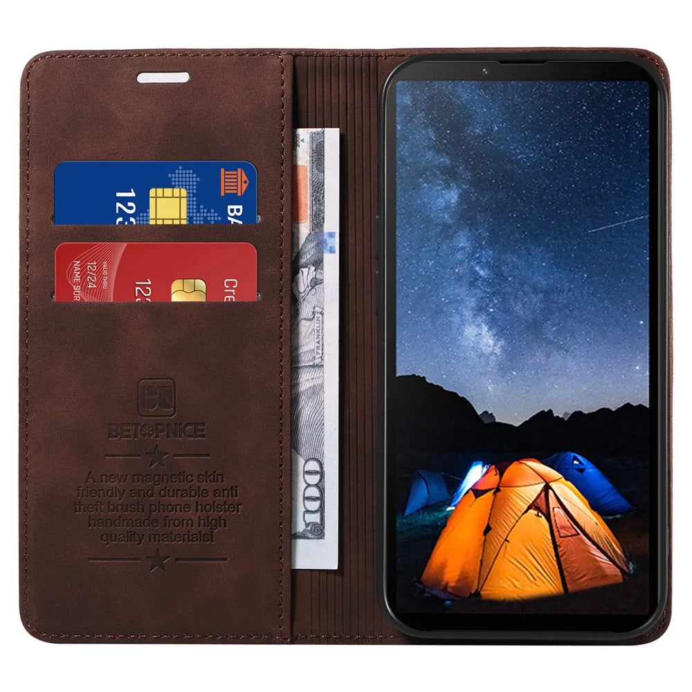 BETOPNICE 003 For Sony Xperia 10 V Case Leather Flip Phone Cover Viewing Stand, Magnetic Close - Brown - 2