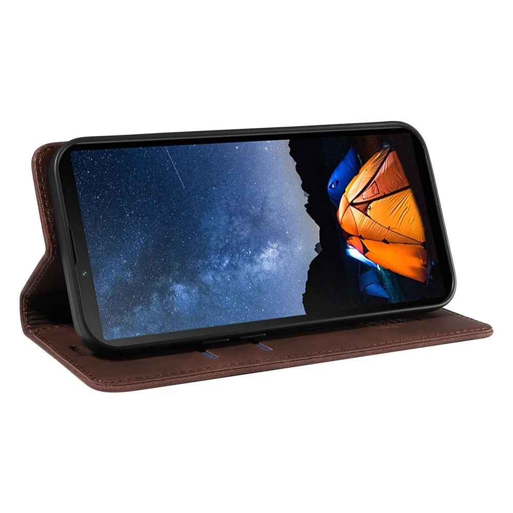 BETOPNICE 003 For Sony Xperia 10 V Case Leather Flip Phone Cover Viewing Stand, Magnetic Close - Brown - 3