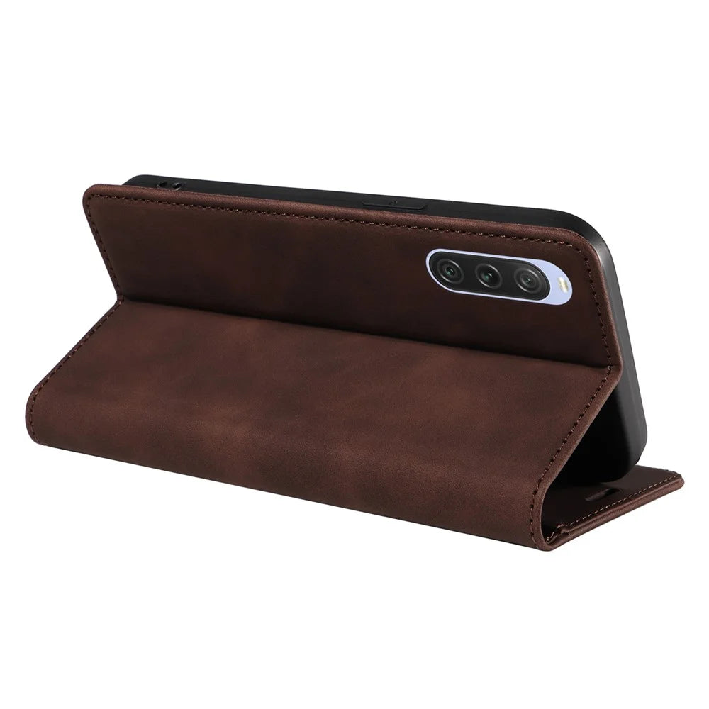 BETOPNICE 003 For Sony Xperia 10 V Case Leather Flip Phone Cover Viewing Stand, Magnetic Close - Brown - 4