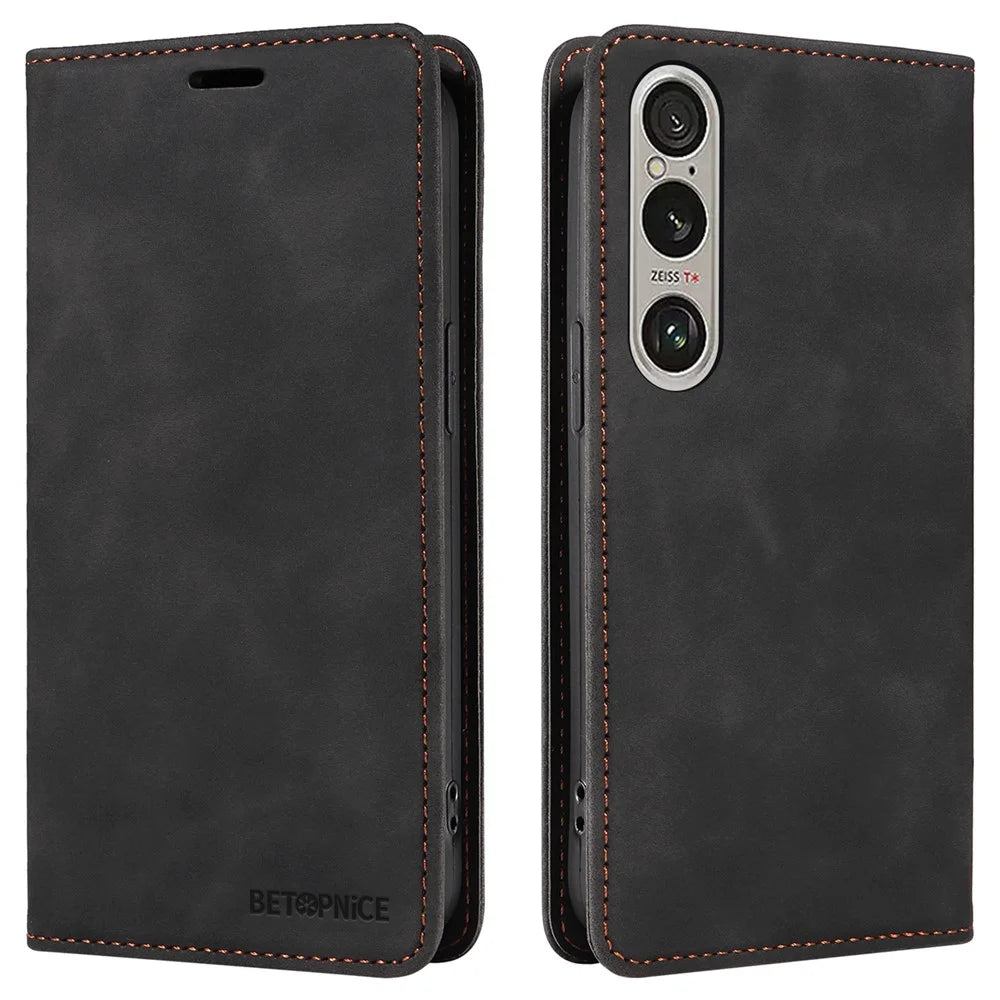 BETOPNICE 003 For Sony Xperia 1 VI Case RFID Blocking Leather Phone Cover Strong Magnetic - Black - 1
