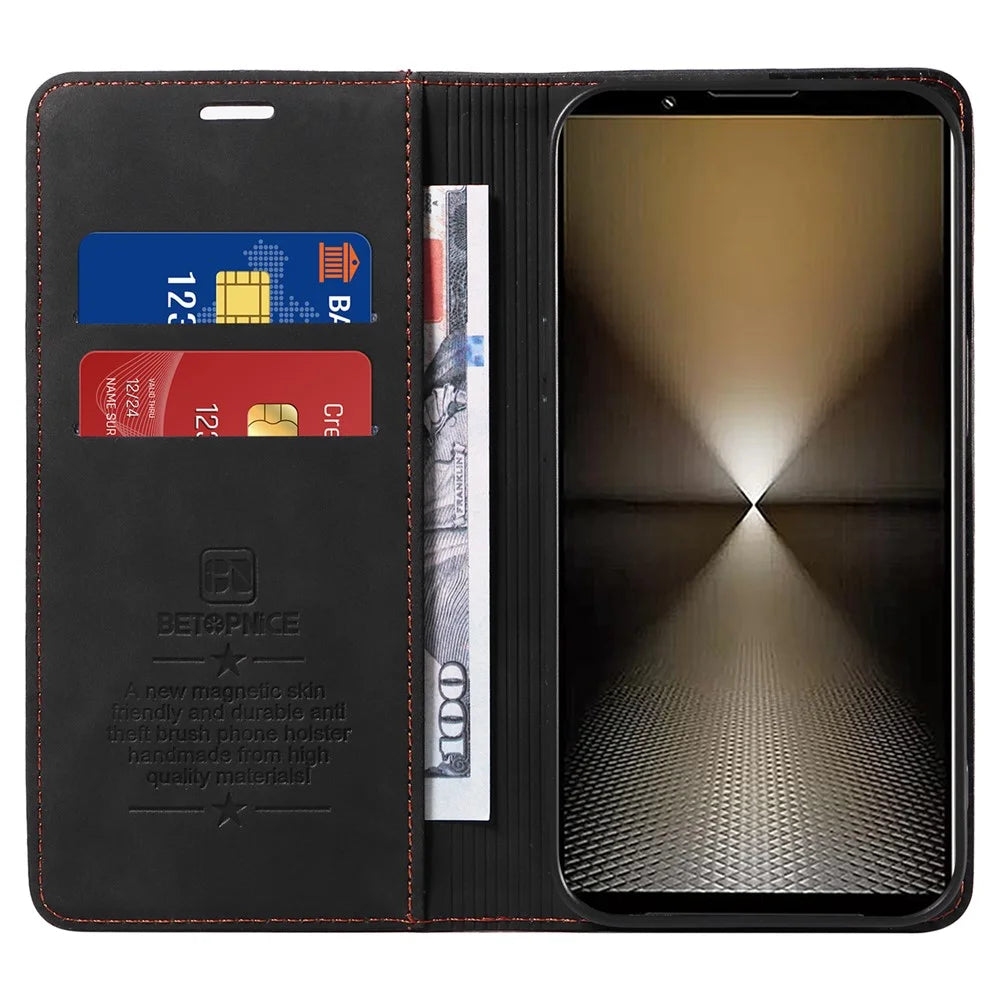 BETOPNICE 003 For Sony Xperia 1 VI Case RFID Blocking Leather Phone Cover Strong Magnetic - Black - 2