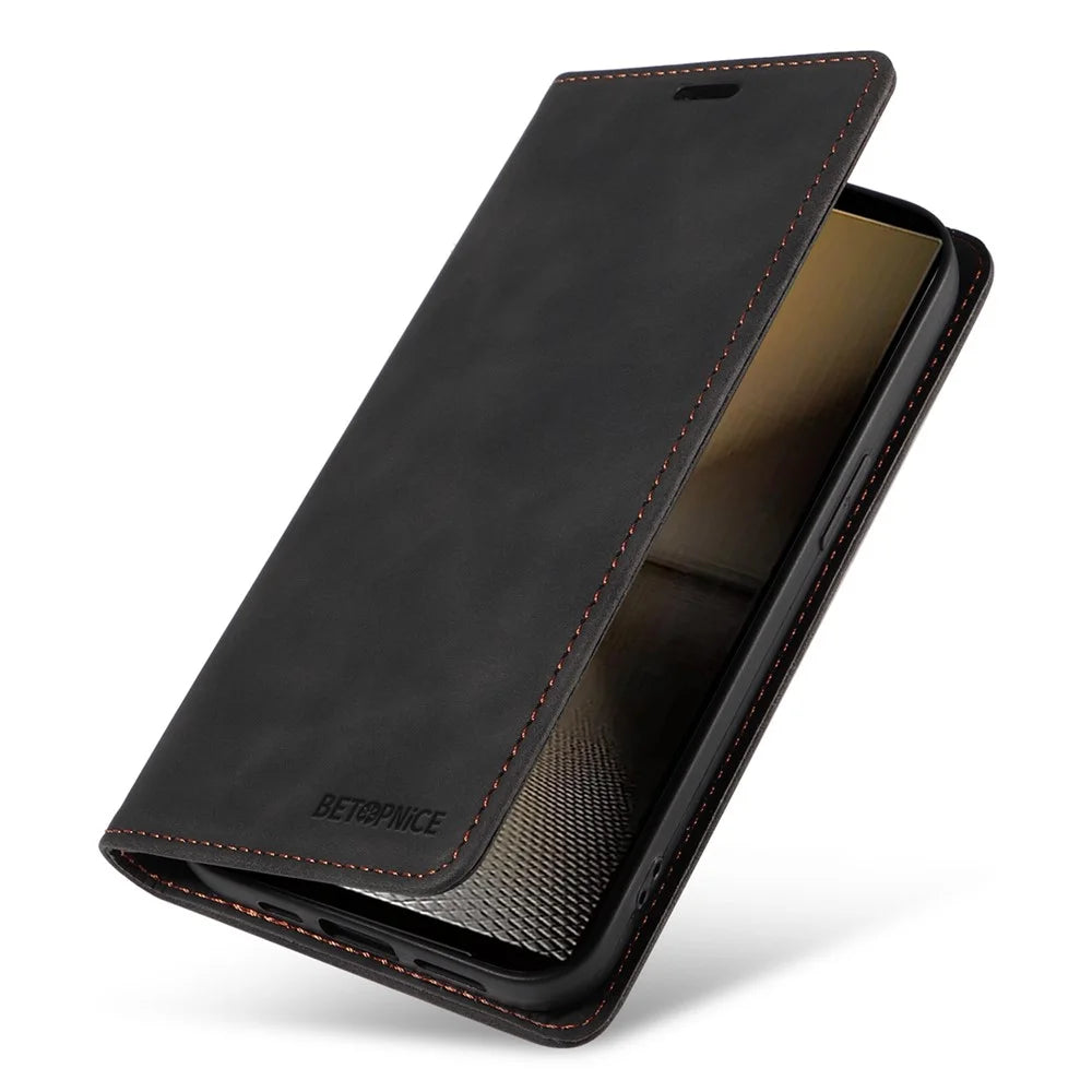 BETOPNICE 003 For Sony Xperia 1 VI Case RFID Blocking Leather Phone Cover Strong Magnetic - Black - 6
