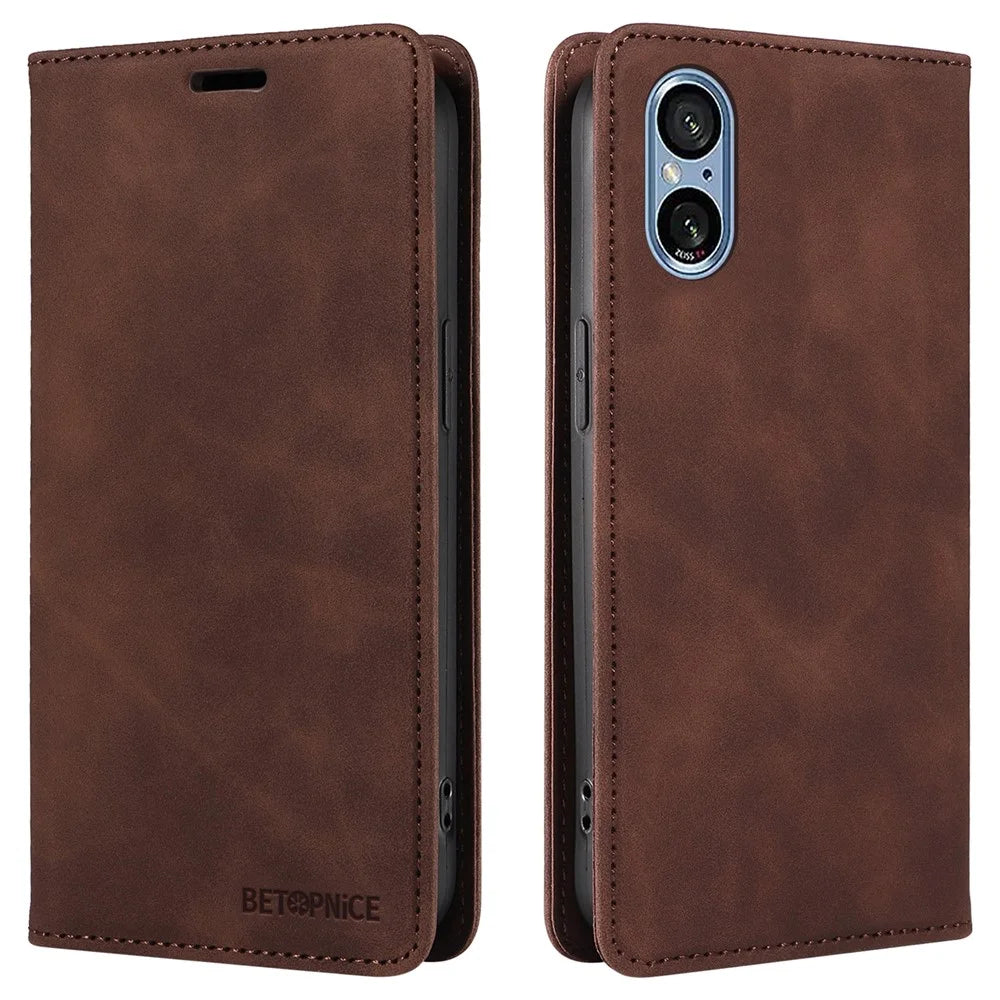 BETOPNICE 003 For Sony Xperia 5 V Case RFID Blocking Leather Phone Cover - Brown - 1